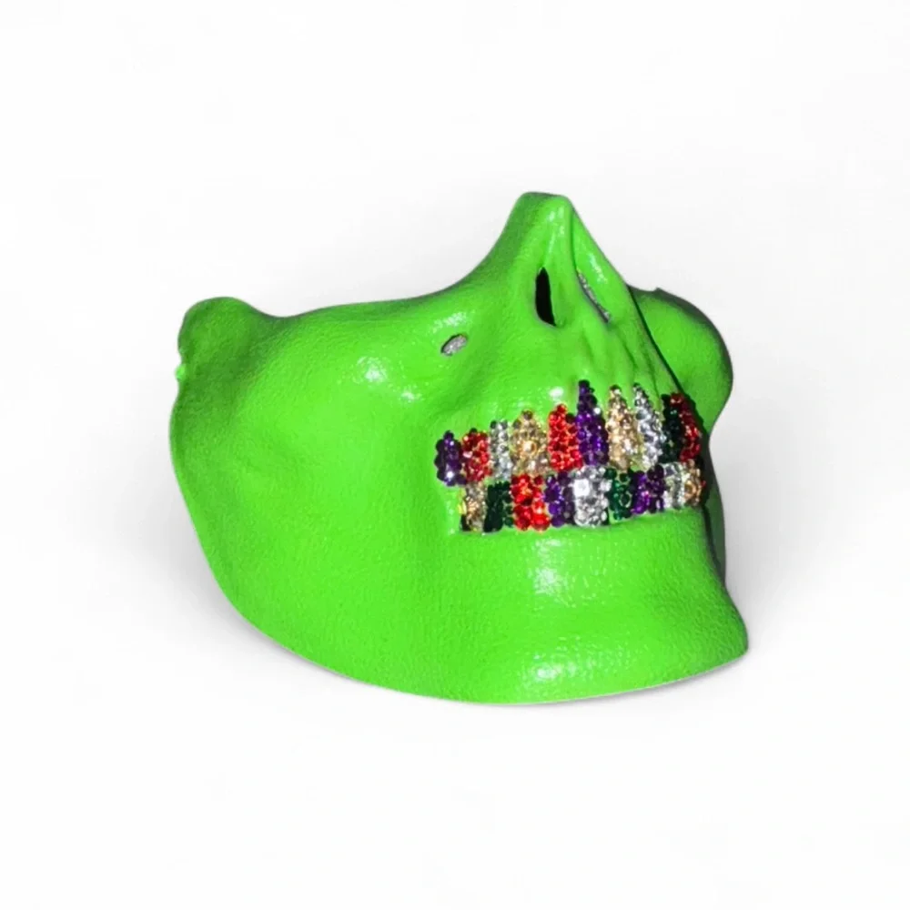 Joker Green Half Skull Mask With Blinged Out Crystal Grillz New